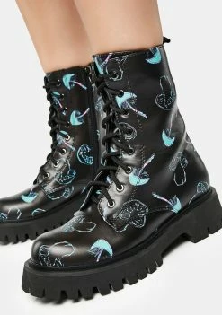 Koi Footwear Chrome Shrooms Lace-Up Combat Boots