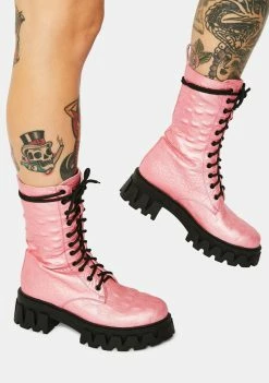 Koi Footwear Boots & Booties Fontane Pink Croc Combat Boots