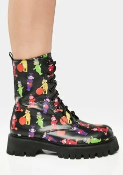 Best Pirce ๐ Koi Footwear X Teletubbies Multi Print Combat ๐ฅพ Boots โ๏ธ 9 Koi Footwear X Teletubbies Multi Print Combat Boots